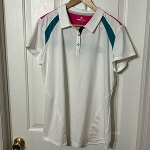 Bette & Court Golf Shirt - ladies Size XL, white, teal, pink, short sleeve.